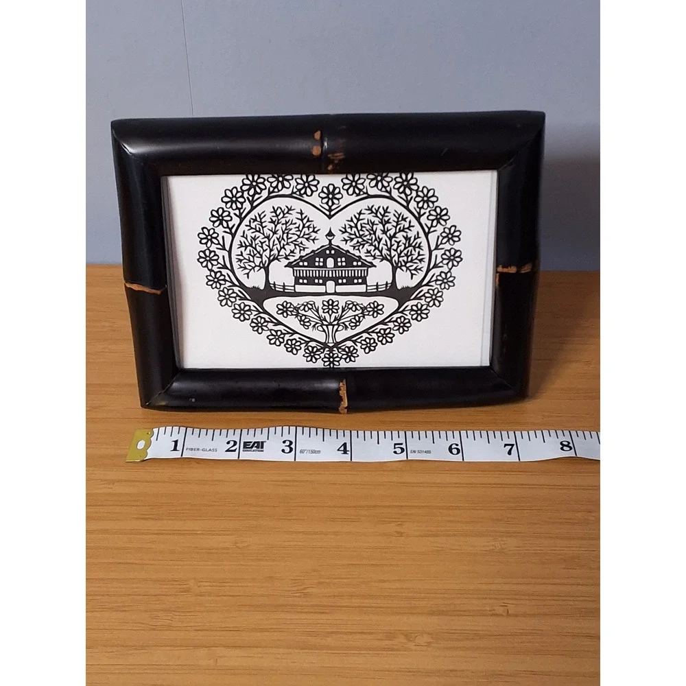 Black Faux Bamboo Picture Frame 5x7 Heart House Papercut Art Tabletop Decor